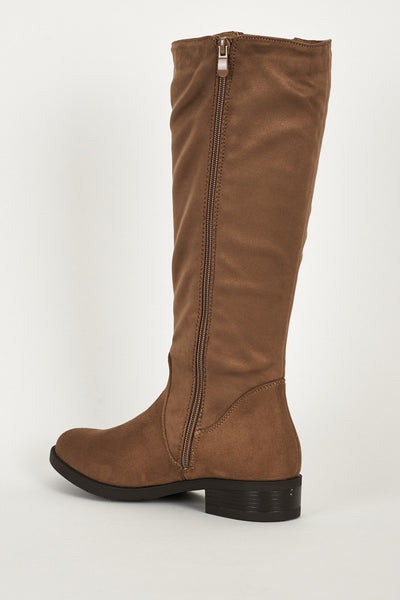 Decorative Zip Detail Leatherette Calf Boots