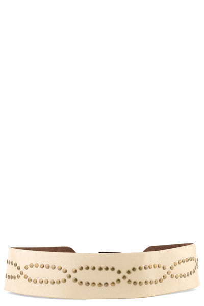 Oversized Curved Beige Belt With Studs