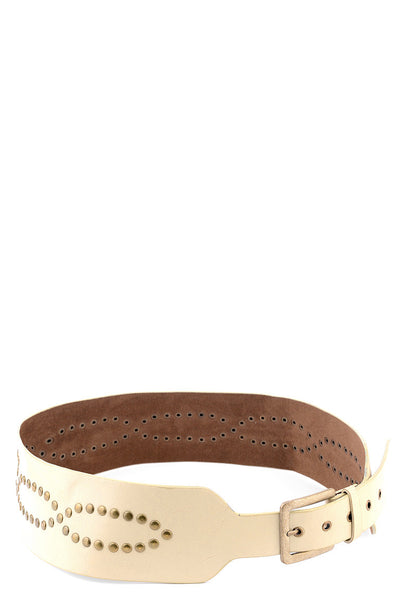 Oversized Curved Beige Belt With Studs