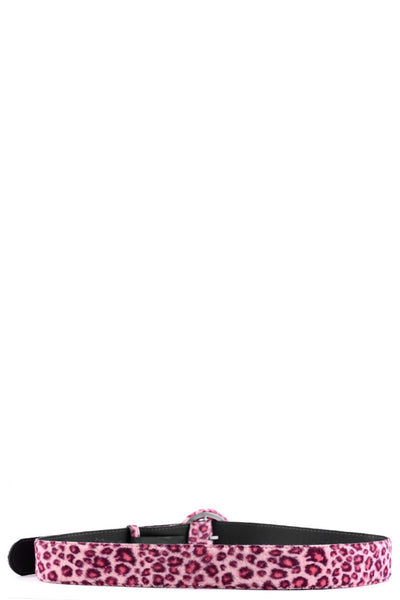 Pink Furry Leopard Print Belt