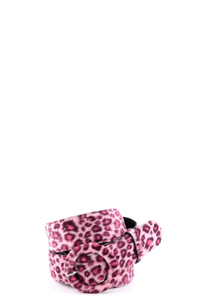 Pink Furry Leopard Print Belt