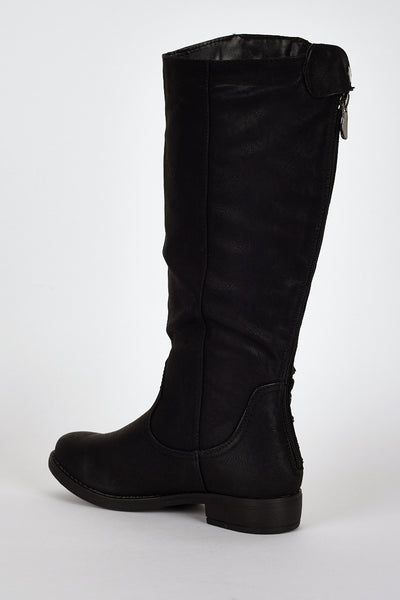 Studded Star Cut Out Design Leatherette Calf Boots