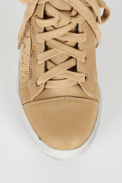 Beige Diamante Zip Detail Trainer