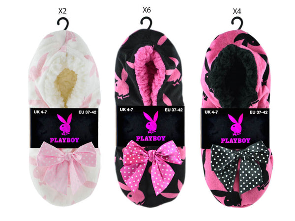 Pink Playboy Ladies Velour Fleece Slippers