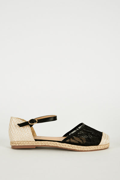 Black Espadrille Flat Sandal