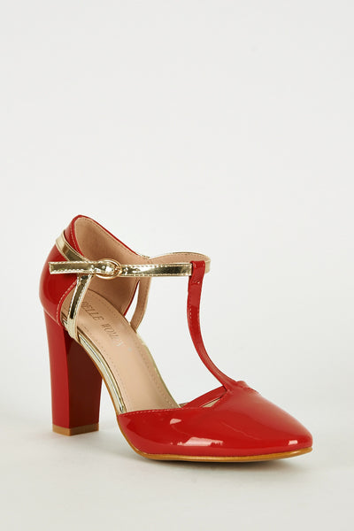 Red Patent T-Bar Shoe with Block Heel