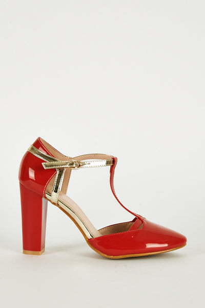 Red Patent T-Bar Shoe with Block Heel