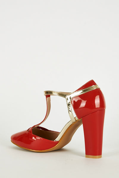 Red Patent T-Bar Shoe with Block Heel