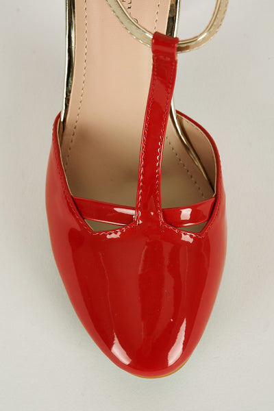 Red Patent T-Bar Shoe with Block Heel