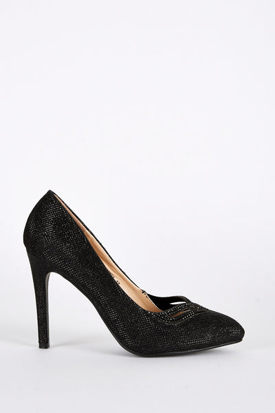 Black Diamante Embellished Sparkly Court Shoes