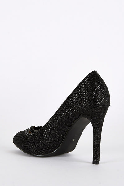 Black Diamante Embellished Sparkly Court Shoes