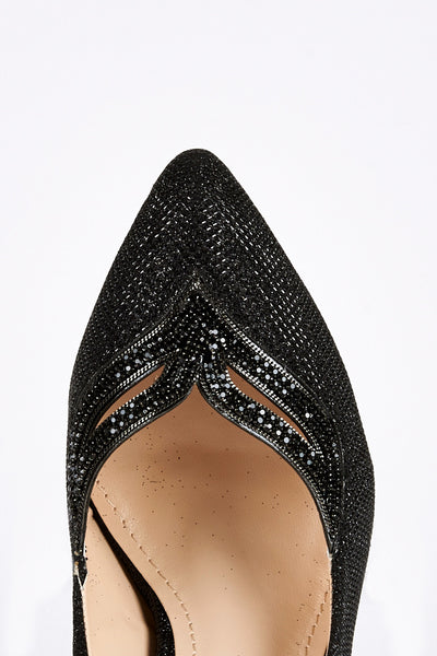 Black Diamante Embellished Sparkly Court Shoes