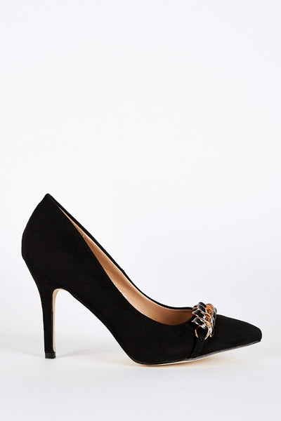 Faux Suede Court Shoes with Chain Detail