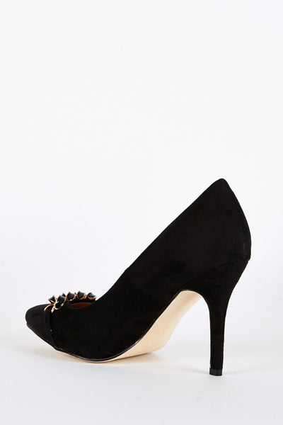 Faux Suede Court Shoes with Chain Detail