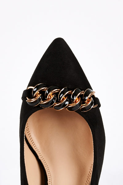 Faux Suede Court Shoes with Chain Detail