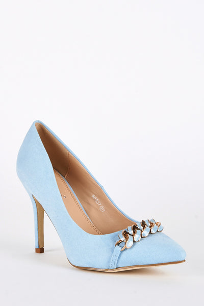 Faux Suede Court Shoes with Chain Detail