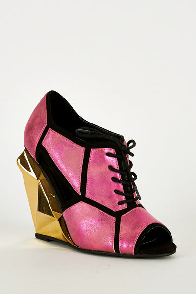 Pink Block Colour Open-Toe Shoe with 3D Heel
