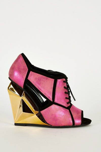 Pink Block Colour Open-Toe Shoe with 3D Heel