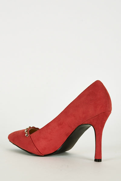 Faux Suede Court Shoe with Chain Detail in Dark Pink