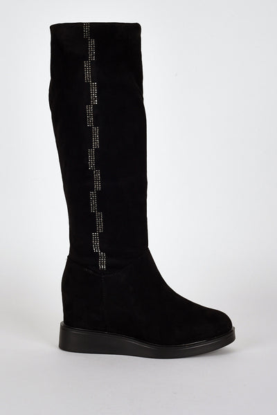 Diamante Side Detail Hidden Wedge Fitted Boots