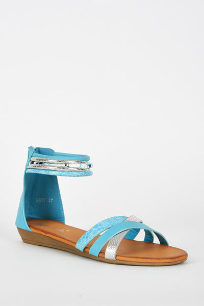 Blue Faux Snake Skin Design Caged Sandal