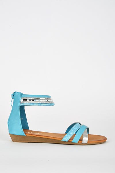 Blue Faux Snake Skin Design Caged Sandal