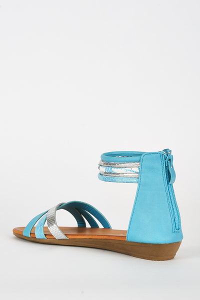 Blue Faux Snake Skin Design Caged Sandal