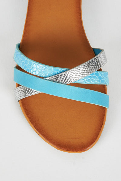 Blue Faux Snake Skin Design Caged Sandal