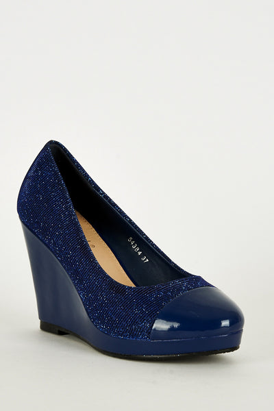 Blue Sparkly Wedge Shoe