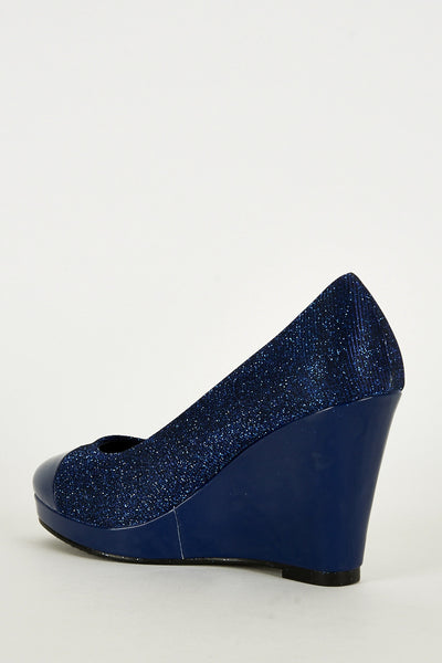 Blue Sparkly Wedge Shoe