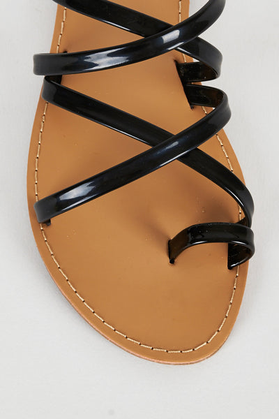 Black Slip On Toe Post Sandal