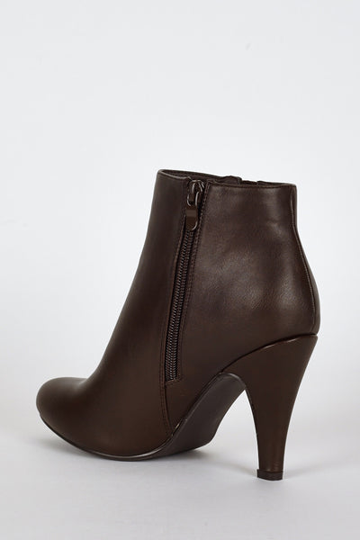 Dark Brown Side Stud Detail High Heel Ankle Boots