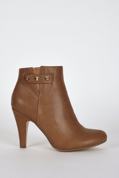 Side Studs Detail Ankle High Heel Boots