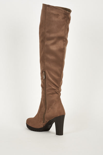 Block Heels Faux Suedette Knee High Boots