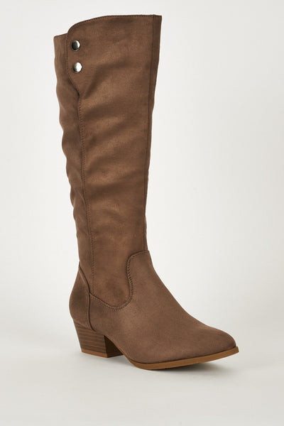 Faux Suedette Heeled Calf Boots