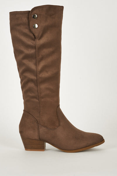 Faux Suedette Heeled Calf Boots