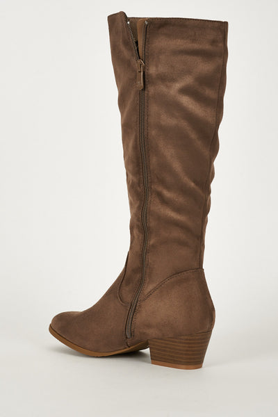 Faux Suedette Heeled Calf Boots