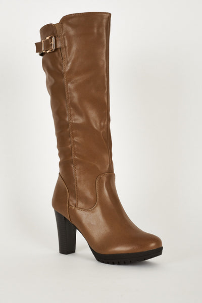 Long Boots With Single Strap And Buckle Details