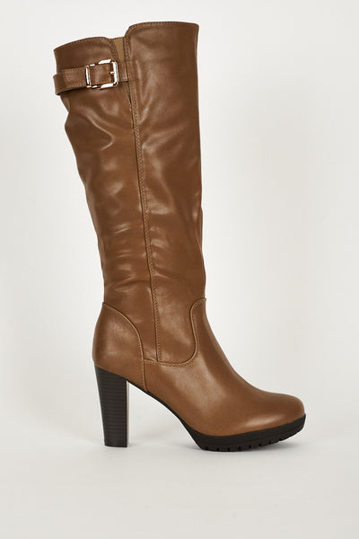 Long Boots With Single Strap And Buckle Details