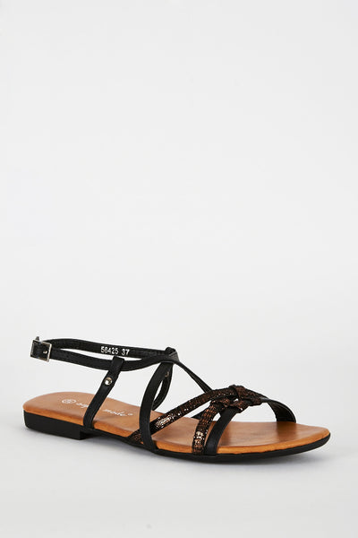 Black Criss Cross Caged Sandal