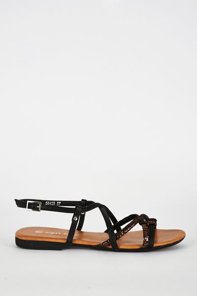 Black Criss Cross Caged Sandal