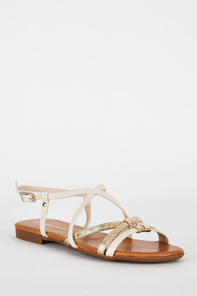 White Criss Cross Caged Sandal