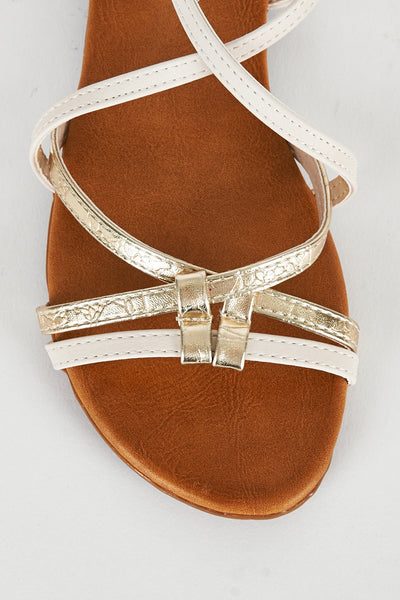 White Criss Cross Caged Sandal