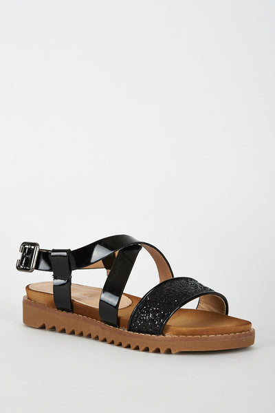 Black Open Toe Sandal With Cleated Sole