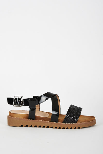 Black Open Toe Sandal With Cleated Sole