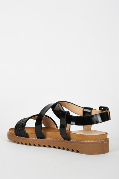 Black Open Toe Sandal With Cleated Sole