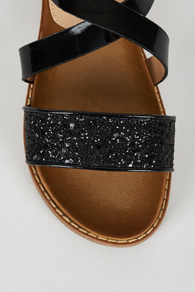 Black Open Toe Sandal With Cleated Sole