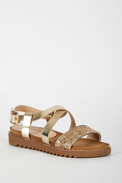 Gold Open Toe Sandal With Cleated Sole