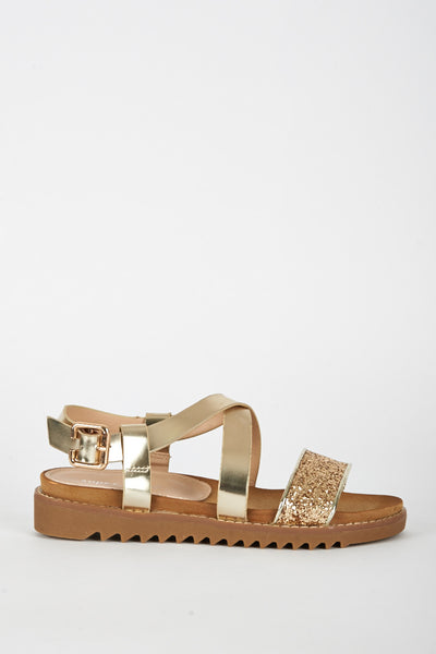 Gold Open Toe Sandal With Cleated Sole