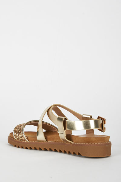 Gold Open Toe Sandal With Cleated Sole